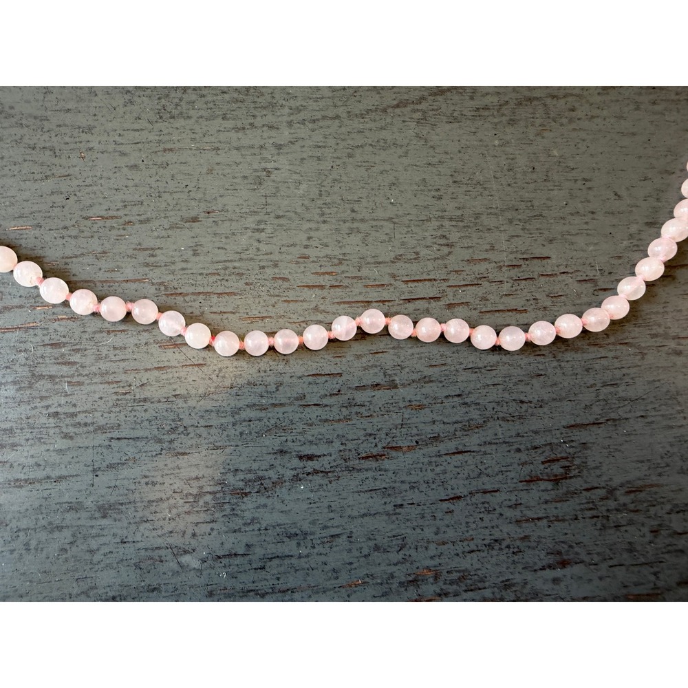 Vintage Rose Quartz Bead Necklace Hand Knotted Pink Stone Continuous Strand 32in - Picture 2 of 3